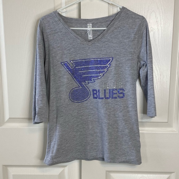St. Louis Blues Hockey Sparkle Rhinestone 3/4 Length Sleeve Shirt Small - Picture 1 of 5